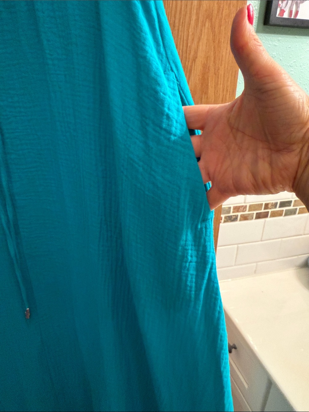 Chico's Sleeveless Teal Maxi Dress with Drawstring - Picture 4 of 6